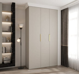 Arte Elegant Cashmere Como Iv Hinged Door Wardrobe H2460mm W1300mm D500mm, Three Doors, Eight Shelves, Hanging Rail, Gold Handles - thumbnail 2