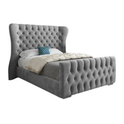 Parma Wide Curved Winged Upholstered Soft Velvet Grey Bed Frame - thumbnail 5