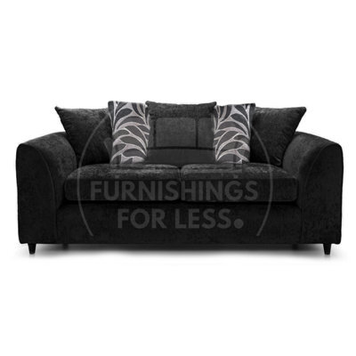 Furnishings For Less UK Zina Black Chenille Fabric 3 Seater Sofa Scatter Back - image 1