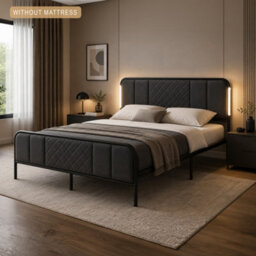 Sliding Wardrobes 4 u LTD Modern Fabric Bed Frame With Led Lighting, Diamond Quilted Headboard & Footboard, Reinforced Metal Slats - Dark Grey 137Cm - thumbnail 5