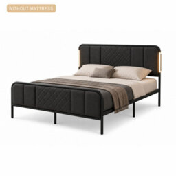 Sliding Wardrobes 4 u LTD Modern Fabric Bed Frame With Led Lighting, Diamond Quilted Headboard & Footboard, Reinforced Metal Slats - Dark Grey 137Cm - thumbnail 6