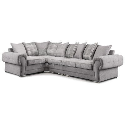 Furnishings For Less UK Milan 5 Seater Long  L Shaped Corner Sofa Scatter Back Chesterfield Arms Grey Left Hand Facing - image 1