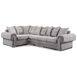 Furnishings For Less UK Milan 5 Seater Long  L Shaped Corner Sofa Scatter Back Chesterfield Arms Grey Left Hand Facing - thumbnail 1