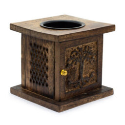 Serenityy Large Mango Wood Box Burner - Tree Of Life Carving, 12 X 12 Cm, Gloss Finish - thumbnail 4