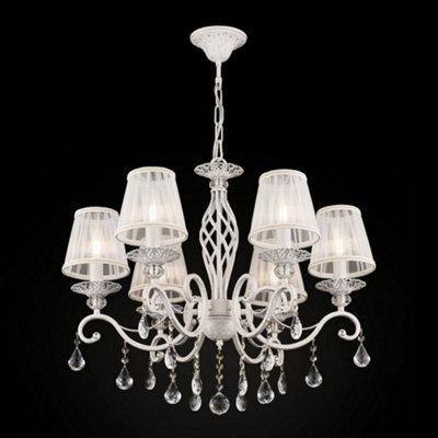 Luminosa Lighting Luminosa Grace Chandelier White With Gold & Crystal, With Shades, 6 Light, E14