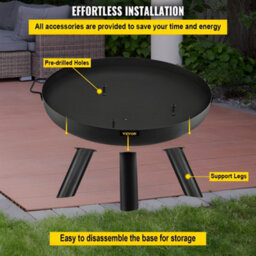 Vevor Durable Fire Pit Bowl 30-Inch Deep Round Carbon Steel With Drain Hole Portable Handles For Outdoor Use Black - thumbnail 8