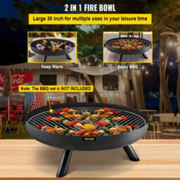 Vevor Durable Fire Pit Bowl 30-Inch Deep Round Carbon Steel With Drain Hole Portable Handles For Outdoor Use Black - thumbnail 5