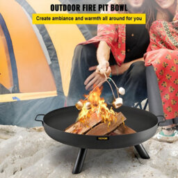 Vevor Durable Fire Pit Bowl 30-Inch Deep Round Carbon Steel With Drain Hole Portable Handles For Outdoor Use Black - thumbnail 4