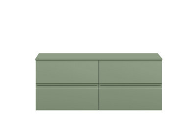 Hudson Reed Urban Satin Green Wall Hung 4 Drawer Vanity Unit With Worktop And Silent Close, 518 X 1205 X 390 - image 1