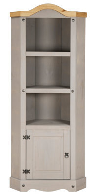 Mews Corona Grey Corner Display Unit Bookcase Pine Cupboard 3 Book Shelves - image 1