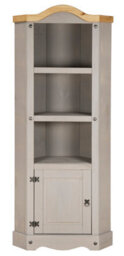 Mews Corona Grey Corner Display Unit Bookcase Pine Cupboard 3 Book Shelves