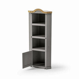 Mews Corona Grey Corner Display Unit Bookcase Pine Cupboard 3 Book Shelves - thumbnail 4