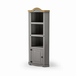 Mews Corona Grey Corner Display Unit Bookcase Pine Cupboard 3 Book Shelves - thumbnail 5