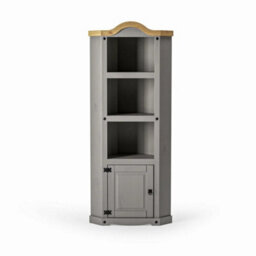 Mews Corona Grey Corner Display Unit Bookcase Pine Cupboard 3 Book Shelves - thumbnail 3