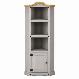 Mews Corona Grey Corner Display Unit Bookcase Pine Cupboard 3 Book Shelves - thumbnail 7