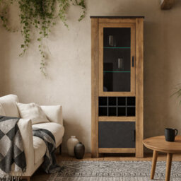 Wyld Haus Juniper 2-Door Display Cabinet With Wine Rack, Chestnut And Matera Grey - thumbnail 2