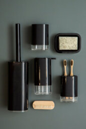 Orsina Black Acrylic Toothbrush Holder, Curved Brush Holder With Translucent Base,  Washroom Accessory Holder - thumbnail 3