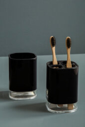 Orsina Black Acrylic Toothbrush Holder, Curved Brush Holder With Translucent Base,  Washroom Accessory Holder - thumbnail 2