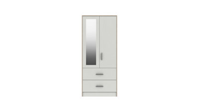 Hazlemere 2 Door Combi Robe With Mirror - White With Oak Edging On Express Delivery And Ready Assembled - image 1