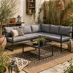 Wyld Haus Liketti 5-Seater L-Shaped Garden Sofa Set With Cushions And Tempered Glass Coffee Table - thumbnail 1