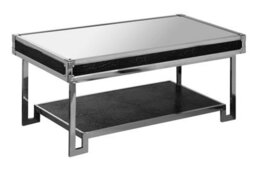 Orsina Crocodile Leather Effect Two Tier Coffee Table, Glass Top Coffee Black Coffee Table, Leather Coffee Table