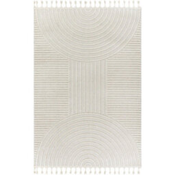 Livabliss Nora-Geometric Grey Ivory High Pile Fringe Living Dining Bedroom Rug 120 X 170 Cm Easy Care, Non Shedding - thumbnail 1