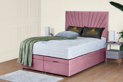UKBEDFURNITURE Sunrise Plush Pink End Opening Divan Ottoman Bed With 54 Inch Headboard & 10 Inch Orthopaedic Mattress - image 1