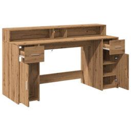 Berkfield Desk With Led Lights Artisian Oak 160X55X91 Cm Engineered Wood - thumbnail 9