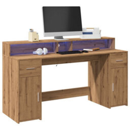 Berkfield Desk With Led Lights Artisian Oak 160X55X91 Cm Engineered Wood - thumbnail 1