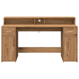 Berkfield Desk With Led Lights Artisian Oak 160X55X91 Cm Engineered Wood - thumbnail 6