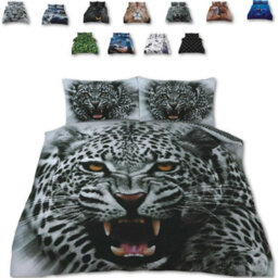 TheWhiteWater Limited Angry Snow Leopard Bed Set  - 3D Animal Printed Single Beddings Duvet Cover + Matching Pillowcases - thumbnail 1