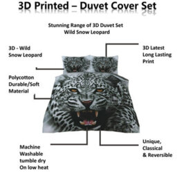 TheWhiteWater Limited Angry Snow Leopard Bed Set  - 3D Animal Printed Single Beddings Duvet Cover + Matching Pillowcases - thumbnail 7