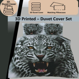 TheWhiteWater Limited Angry Snow Leopard Bed Set  - 3D Animal Printed Single Beddings Duvet Cover + Matching Pillowcases - thumbnail 4