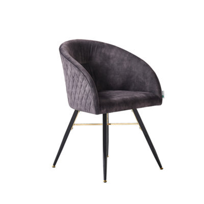 Life Interiors Single Black Vittorio Velvet Dining Chair With Black Metal Legs, Quilted Design Modern Accent Chair - image 1