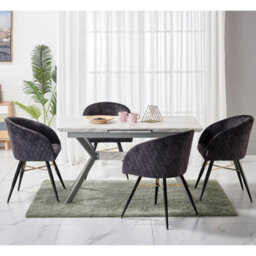 Life Interiors Single Black Vittorio Velvet Dining Chair With Black Metal Legs, Quilted Design Modern Accent Chair - thumbnail 8