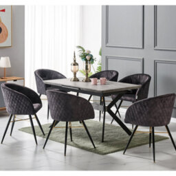 Life Interiors Single Black Vittorio Velvet Dining Chair With Black Metal Legs, Quilted Design Modern Accent Chair - thumbnail 9