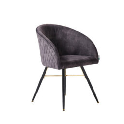 Life Interiors Single Black Vittorio Velvet Dining Chair With Black Metal Legs, Quilted Design Modern Accent Chair - thumbnail 1