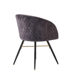 Life Interiors Single Black Vittorio Velvet Dining Chair With Black Metal Legs, Quilted Design Modern Accent Chair - thumbnail 4