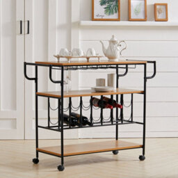 Living And Home 3 Tier Kitchen Storage Trolley Cart With Wine Rack And Wine Glass Holder