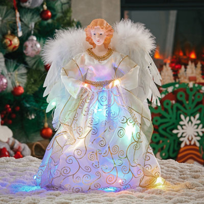 Living And Home Pre Lit Angel Christmas Tree Topper Christmas Decoration Xmas Ornament With Gold Dress - image 1