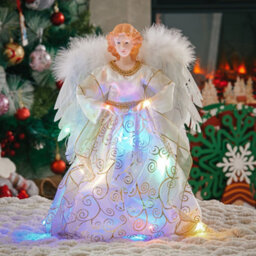 Living And Home Pre Lit Angel Christmas Tree Topper Christmas Decoration Xmas Ornament With Gold Dress