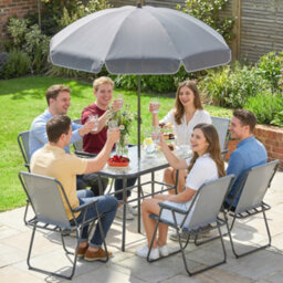 Outsunny 8 Piece Garden Dining Set With 6 Folding Chairs And Umbrella, Grey - thumbnail 9