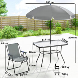 Outsunny 8 Piece Garden Dining Set With 6 Folding Chairs And Umbrella, Grey - thumbnail 3