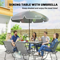 Outsunny 8 Piece Garden Dining Set With 6 Folding Chairs And Umbrella, Grey - thumbnail 6