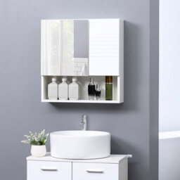 Kleankin Bathroom Wall-Mounted Mirror Cabinet W/ Double Door Adjustable Shelves - thumbnail 1