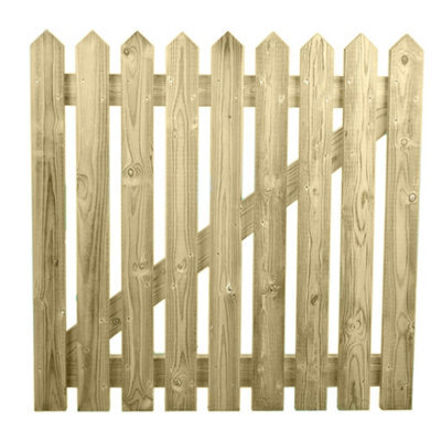 Ruby UK Ruby Pressure Treated Picket Side Gate 0.6M High - Pointed Top Garden Gate 900mm Wide X 600mm High Left Hand Hinge - image 1