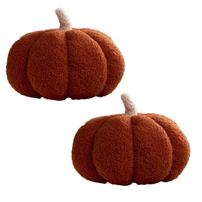 OHS Pumpkin Sofa Cushion Soft Fleece Filled 2 Pack Autumn Plush, Rust - image 1