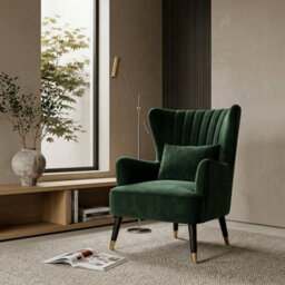 Velvet Emerald Green Camila Accent Wingback Chair With Footstool - thumbnail 8