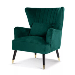Velvet Emerald Green Camila Accent Wingback Chair With Footstool - thumbnail 4