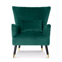 Velvet Emerald Green Camila Accent Wingback Chair With Footstool - thumbnail 5